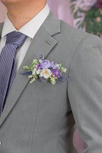 TINGE TIME Luxury Groom Boutonniere for Wedding, 1 PCS Pocket Boutonniere for Men, Artificial Corsage for Wedding, Prom, Homecoming, Anniversary, Graduation (Lavender) - color: Lavender