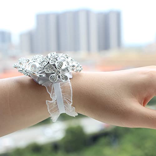 WANLIAN Wrist Corsage with Peal and Rhinestone Prom Corsages Wrist for Wedding,Wedding Ceremony Anniversary,Party (Silver Gray，Wrist Corsage) - color: Silver Gray，wrist Corsage