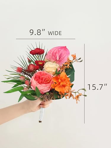 Rinlong Tropical Pink Bridesmaid Bouquet for Wedding, Prom, Homecoming | Silk Bridal Bouquet, Destination Friendly - color: 06-tropical
