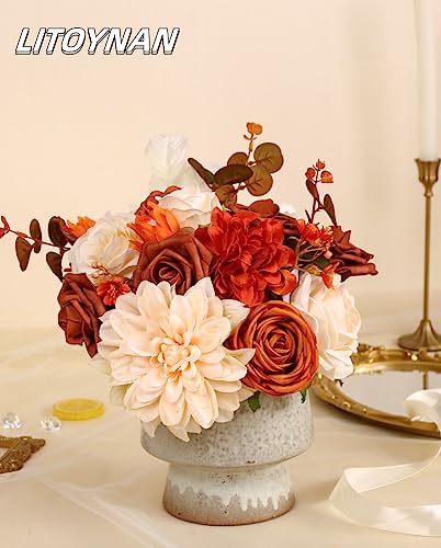 Artificial Flower Box Set Silk Flowers Rose Faux Flowers with Stems for DIY Bridal Wedding Bouquets Centerpieces Arrangements Table Decor Baby Shower Party Home Decor (Chic Terracotta Rust) - color: Chic Terracotta Rust