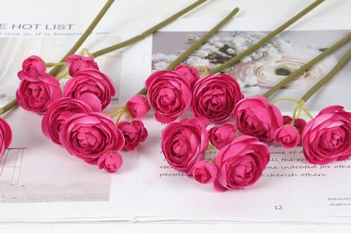 IPOPU Hot Pink Flowers Artificial Ranunculus 2Bouquets Silk Flowers with Stems 12PCS Mini Fake Flowers for DIY Wedding Bouquet Bridal Shower Decorations Floral Filler Flowers Centerpieces (Hot Pink) - color: Hot Pink