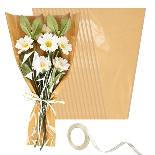 Wzifyf 50 PACK Flower Bags for Bouquets Flower Bouquet Holders Kraft Floral Wrapping Paper flower Sleeves Build Your Own Bouquet Bar with 72 Ft Ribbons for Valentine's Day Packaging Supplies - color: 50pcs Kraft, size: bouquet wrap