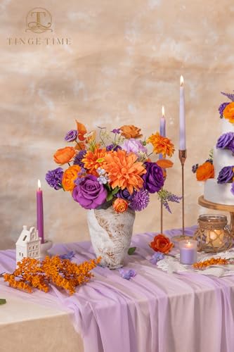 TINGE TIME Rose Artificial Flowers Combo, Fake Foam Roses with Stems for DIY Wedding Bridal Shower Party Table Centerpieces Fake Floral Arrangement Home Decor(Burnt Orange and Purple) - color: Burnt Orange and Purple