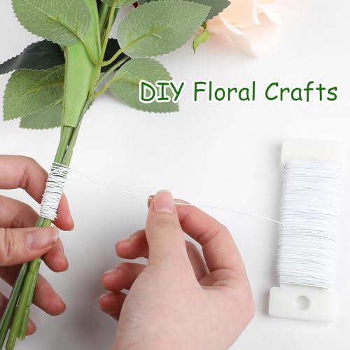 CCINEE 22 Guage White Floral Wire,3 Rolls 115 Yard White Florist Paddle Wires for Flower Arrangment, Christmas Wreath Making Garland Decoration Supply - color: White