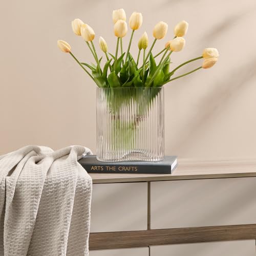 15 pcs Cream Tulips Artificial Flowers Faux Tulips Real Touch Latex Fake Flower Bouquet for Spring Wedding Home Décor Centerpiece Arrangements - color: Cream