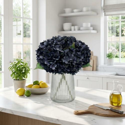 6PCS Artificial Fake Flowers Plants Silk Hydrangea 1 Flower Head Arrangements Wedding Bouquets Decorations Plastic Floral Table Centerpieces Home Kitchen Garden (Black Grey) - color: Black Grey