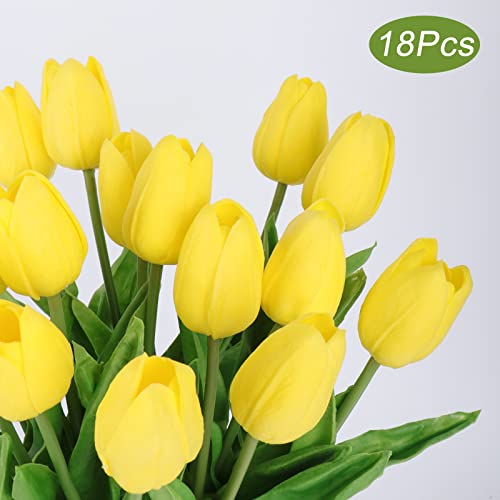Beferr Tulips Artificial Flowers 18Pcs Faux Tulip Real Touch Tulip Fake Flowers Bouquets Arrangements for Mothers Day Spring Easter Home Wedding Table Decor Yellow - color: J-18pcs-1colors-yellow, size: 18PCS
