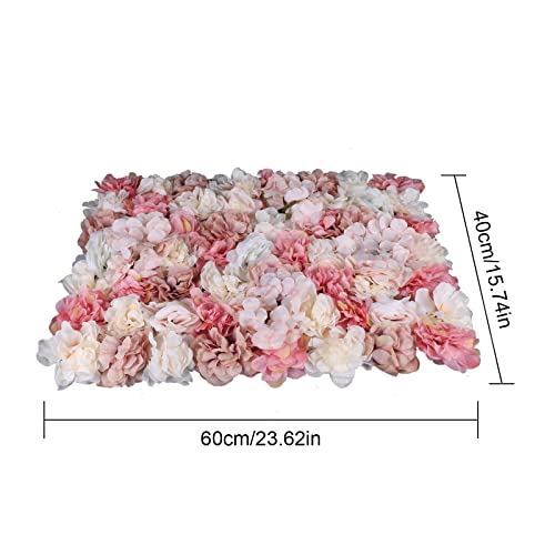 6 Pcs Flower Wall Panels, Artificial Flower Wall Backdrop 3D Silk Flowers Wall Mat, 23.62''x15.74'' Artificial Rose Flower Backdrop Flower Panels for Wedding Party Decor - color: Pink+white