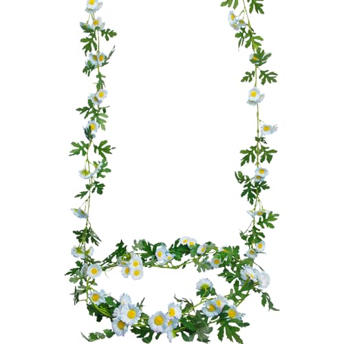 2 Pcs Wildflower Garland Spring Flowers Garland 12 FT Blue Artificial Daisy Flowers and Leaves Faux Floral Vine for Mantle Baby Shower Wedding Arch Porch Staircase Summer Decor - color: Blue