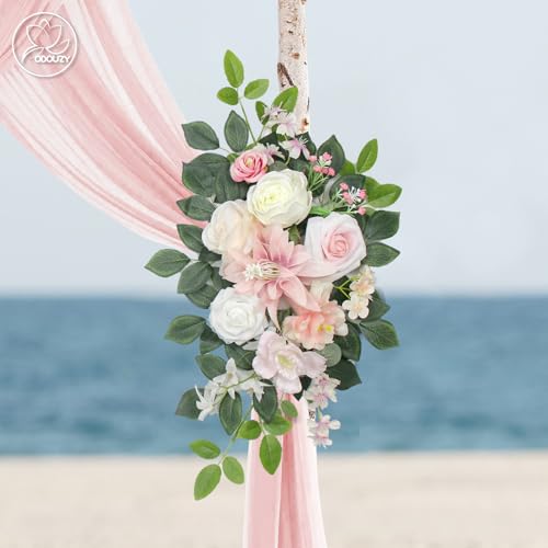 Odouzy Wedding Arch Flowers Kit,Artificial Flower Arch Decor (Set of 3),2pcs Artificial Flower Arrangement with 1pc Sheer Drape for Wedding Decor Reception Backdrop Floral Decorations (Light Pink) - color: Light Pink
