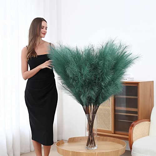 8 Pcs 45 inch Tall Faux Pampas Grass Decor, Large Artificial Green Pompous Grass Bulk, Long Fake Pompas for Floor Vase Filler, Wedding, Baby Shower, Home and Boho Decor (Green) - color: Green