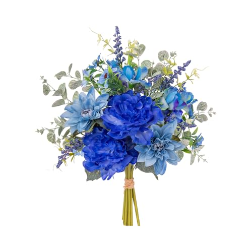 WELL KNOWN Artificial Flowers Bouquet, Blue Fake Flowers for Vase, Silk Faux Flowers DIY Spring Table Centerpieces for Wedding, Dining Room, Kitchen, Office, Farmhouse, Mom's Decor & Gift (Royal Blue) - color: Royal Blue