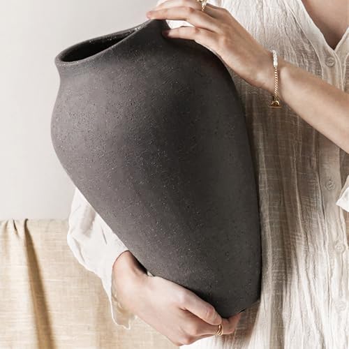 Ceramic Vase - Large 13.6 Inch Tall Floor Vase for Centerpieces, Farmhouse Flower Vases, Rustic Minimalist Home Decor for Living Room, Enterway, Wedding (Sandstone Dark Gray) - color: 13.6 Inch-sandstone Dark Gray