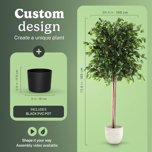 Maia Shop 7ft Artificial Ficus Tree Plant for House, Apartment or Office – Realistic Fake Indoor Plants for Living Room, Bedroom, Bathroom, Entryway - color: Ficus, size: 6ft 5in
