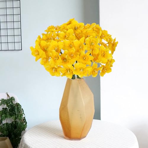 Briful 12 Stems Daffodils Artificial Flowers 2 Bunches Real Touch Fake Narcissus Flower 9in Silk Spring Fake Flowers Wedding Floral Decor Bouquet for Home Party Wedding Office Anniversary Decor,Yellow - color: Yellow#163