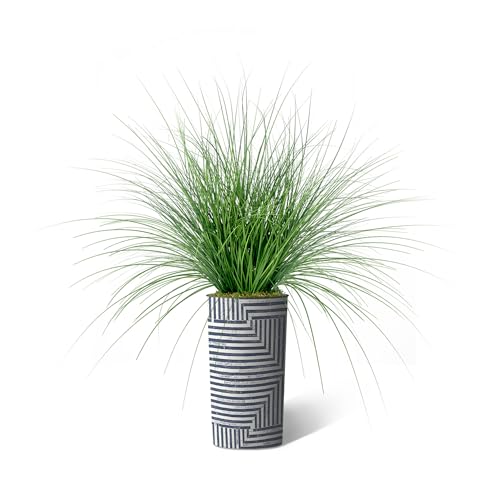Artificial Tree in Modern Geometric Pattern Planter, Fake Onion Grass Silk Tree for Indoor and Outdoor Home Decoration - 55" Overall Tall (Plant Pot Plus Tree) - style: Onion Grass