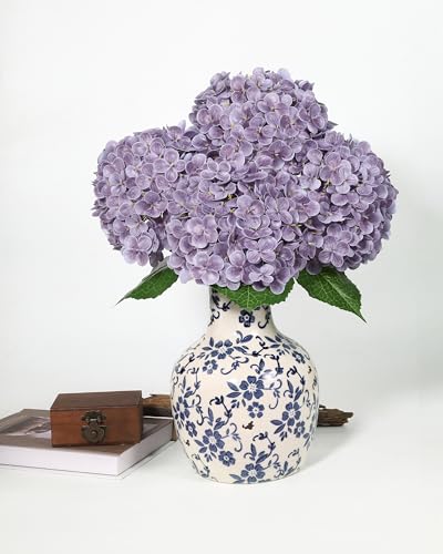 DuHouse 3Pcs Large Hydrangea Artificial Flowers,20 inch Latex Real Touch Hydrangeas Lifelike Hydrangea Flower for Home Wedding Bouquets Centerpieces Party Living Room Decoration(Light Purple) - color: Light Purple, size: 3pcs
