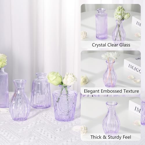 RUCKAE Glass Bud Vases Mini Flower Vase Small Vintage Vases for Centerpiece Table Wedding Decorations Home Decor Party(Purple 32pack) - color: Purple