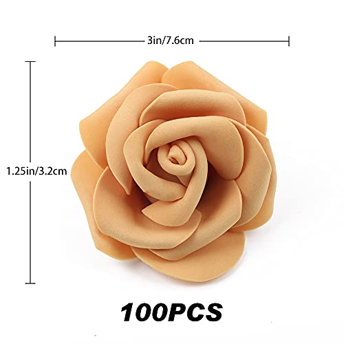 IPOPU Artificial Rose Flower Heads, 100 Pcs Real Looking Gold Yellow Foam Fake Roses for DIY Wedding Baby Shower Centerpieces Arrangements Party Tables Home Decorations (Gold Yellow, Stemless) - color: 100pcs Gold Yellow