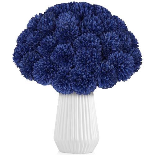 36 Pcs Artificial Chrysanthemums Flowers Blue Ball Flower Silk Fake Mums Flowers for Home Decor Outdoor Wedding Floral Arrangement St Patricks Day Table Centerpiece - color: Blue