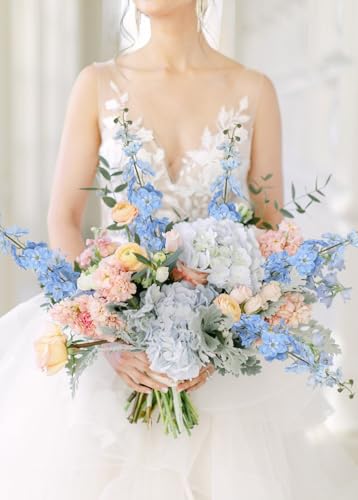6Pcs Artificial Delphinium Flowers 37.4’’ Light Blue Long Stem Delphinium Faux Snapdragon Flowers for Wedding Bouquet Home Party Garden Outdoor Decoration(Light Blue) - color: Light Blue