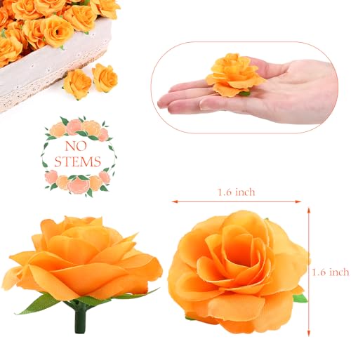 Yinsun 50pcs Mini Orange Roses Artificial Fake Flower Heads, 1.57” Real Touch Orange Silk Fake Flowers for DIY Dinner Party Day of The Dead Decoration - color: Orange, size: 1.57 Inch