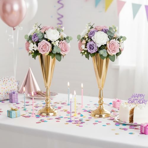 10pcs of Tabletop Gold Flower Centerpieces, 14.4in Metal Wedding Flower Gold Vases, Elegant Flower Holders for Christmas Anniversary Birthday Party Home Decoration Flower Arrangements - color: Gold, size: 10xM