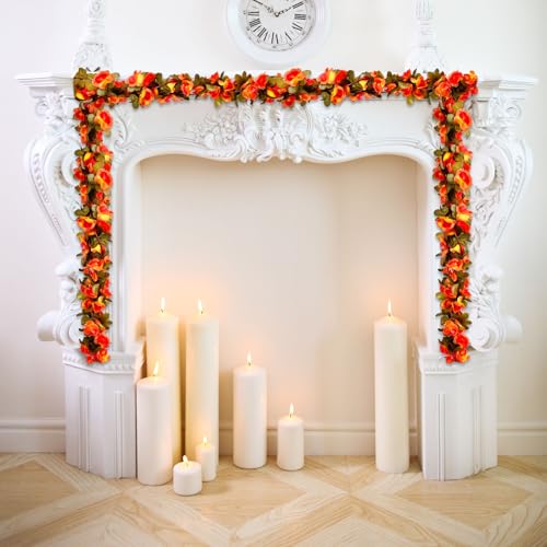 8Pcs 63Ft Orange Rose Garland, Fake Flower Vines, Artificial Vine Flowers, Rose Hanging Garland for Party Wedding, Garden, Room Table, Halloween, Thanksgiving Backdrop Wall Arch Decor - color: Orange, size: 8Pcs-63Ft