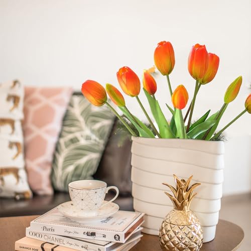 10 Pcs Fake Tulips Tulips Artificial Flowers Real Touch Fake Flowers Artificial Flower Bouquet for Home Table Party Wedding Decoration (Orange) - color: Orange
