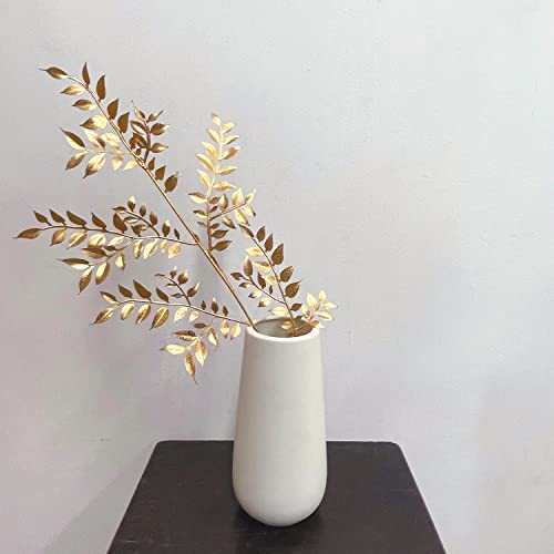 Fake Plants Leaves Christmas Decoration, PASYOU Gold Artificial Shrubs Grass Foliage Plastic Bulk Leaf Indoor Outdoor Home Garden Party Hotel Verandah Wedding Event Faux Decor Ornaments, Golden 5 Pack - color: Gold Foliage - 5 Pack