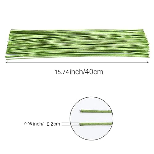 ZOENHOU 300 PCS 16 Inch 14 Gauge Floral Wire, Green Floral Stem Crafting Wire for DIY Crafts, Flower Making Supplies Florist Arrangements and Decorations