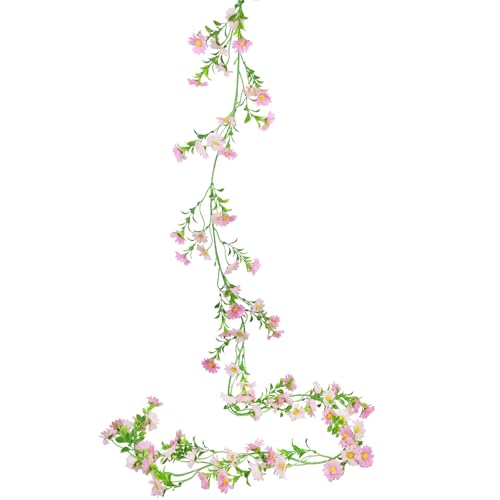 CISDUEO Artificial Daisy Flowers Vine Silk Wildflower Garland Spring Fake Flower Vine Hanging Ivy Light Pink Daisy Flowers Green Leaves for Wall Party Wedding Arch Floral Decor Indoor Outdoor Ceremony - color: Light Pink-2