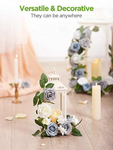 InnoGear Artificial Flowers, 50 Pcs Ivory White Foam Fake Roses Bulk with Stems for Mother's Gift Decoration DIY Wedding Bouquets Centerpieces Bridal Shower Party Christmas Tree - color: Ivory