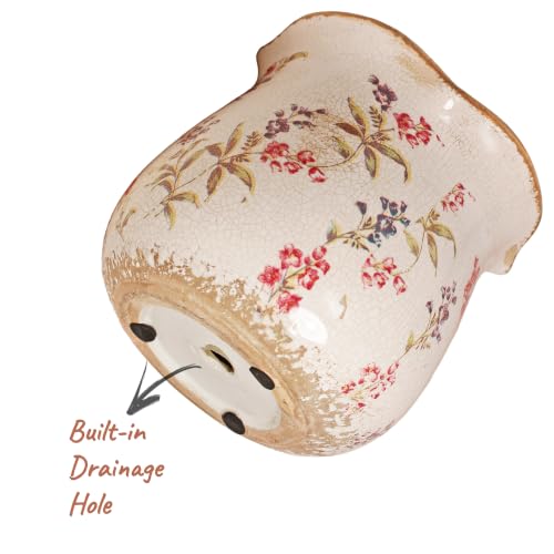 6.11" French Farmhouse Ceramic Flower Pot for Indoor & Outdoor Plants | Vintage Floral Ceramic Planter & Utensil Holder, Decor for Kitchen Counter & Garden, Ideal Housewarming Gift for Home Lovers - color: Cottage Meadow