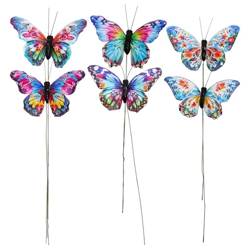 Cartanfill-Decorative 3D Butterfly Ornaments, Multicolor Feather Design, Set of 12 with Wire, Party and Christmas Tree Decor - color: E Wire