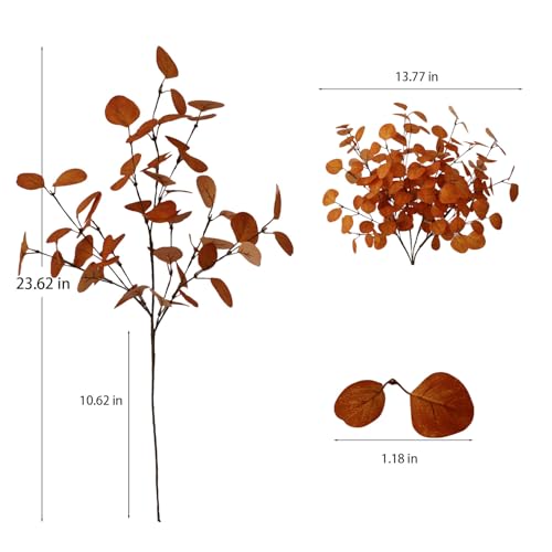 4PCS 23.62" Burnt Orange Fall Eucalyptus Stems Artificial Eucalyptus Leaves for Autumn Vase Decoration,Rustic Thanksgiving Centerpiece & Christmas Home Decor - color: Autumn Yellow