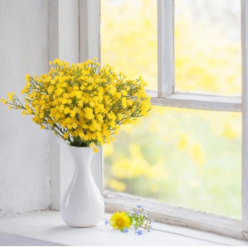 N&T NIETING Babys Breath Artificial Flowers, 30Pcs Fake Yellow Babys Breath Flowers Artificial Bulk, Real Touch Faux Babies Breath Gypsophila Bouquet for Wedding Floral Arrangement Party Decor - color: Yellow, size: 30pcs