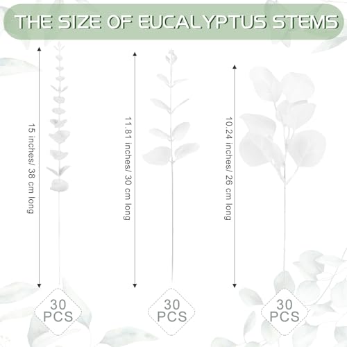 Giegxin 90 Pcs 3 Kinds Mixed Artificial Eucalyptus Leaves Stems Bulk Silver Dollar Leaves Picks Dried Eucalyptus Bundle Faux Spray for Wedding Vase Bouquet Floral Arrangement (White) - color: White