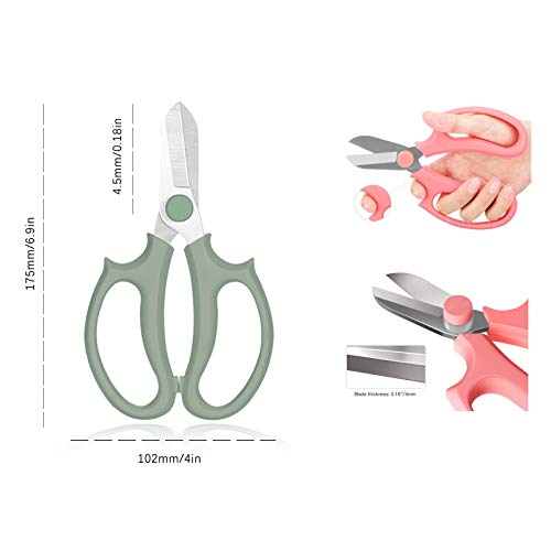 Leize Flower Scissors, Premium Thickened Stainless Steel Floral Shears, Strong Pruner for Flowers, Branches and Leaves (Grey Green) - color: Grey Green