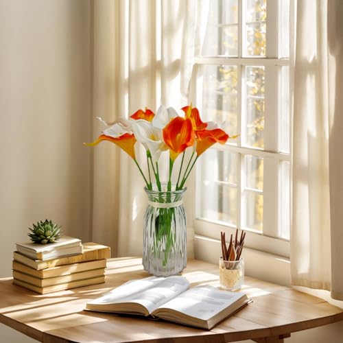 30 Pcs Calla Lily Artificial Flowers Fake Spring Flowers Faux Calla Lily Bouquet for Decoration, White Orange - size: 30 Pcs