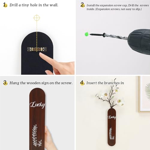 Woration 1Pack Wooden Sign Hanging Wall Decoration with Artificial Magnolia Flower, Decorative Wood Vase Fake Plants Indoor for Home Living Room Bedroom Farmhouse - Brown - color: Artificial Magnolia Flower