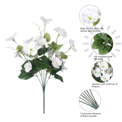 Hoppwodd Hibiscus Artificial Flowers for Outdoors Spring Decoration, 6 Bundles Faux Silk Flowers UV Resistant Look Real Artificial Tropical Flower Fake Plants for Outside Planter Porch Patio, White - color: White