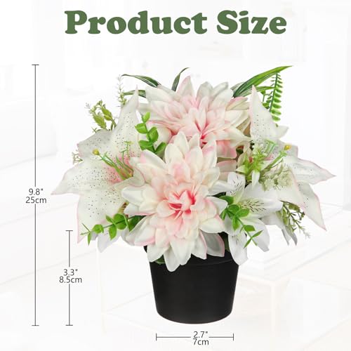 GnFlus Pink Artificial Flowers Small Fake Flowers in Vase Peonies Dahlia Tiger Lily Potted Silk Flower Arrangements Faux Plants & Flowers Home Bathroom Kitchen Table Centerpieces Desk Decor - color: Pink