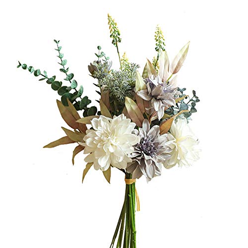 KIRIFLY Artificial Fake Flowers Plants Silk Flower Arrangements Wedding Bouquets Decorations Plastic Floral Table Centerpieces for Home Kitchen Garden Party Décor (Purple White)