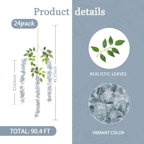 24 Pack Grey Wisteria Hanging Flowers Garland, 3.77 Feet Artificial Flower Vines, Fake Wisteria, Artificial Vines Hanging Garland for Backdrop Outdoor Yard Garden Decor - color: Grey, size: 24 PCS