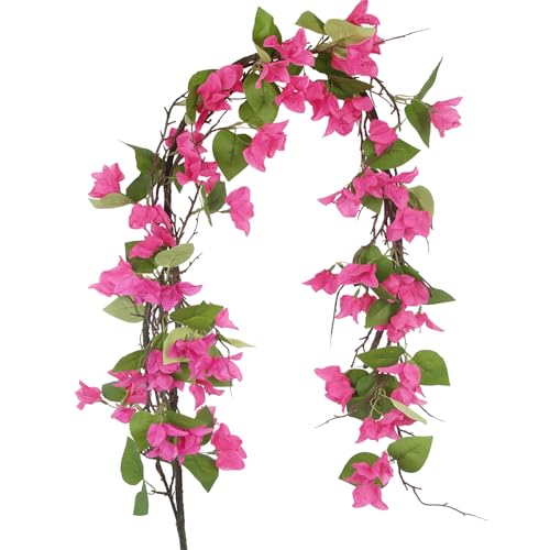 CITYES Artificial Bougainvillea Flowers Garland Silk Bougainvillea Vines UV Resistant Realistic Faux Hanging Flowers Plants for Outdoor Outside Summer Decor Porch Patio Balcony Yard Wall Rose Red - color: Rose Red