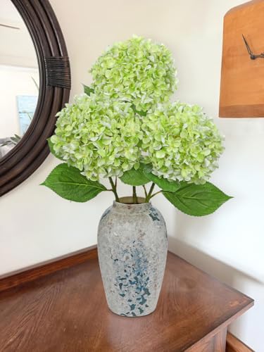 26" Artificial Hydrangea Flower with 6.6" Large Bloom, Realistic Gradient Silk Flowers, Faux Hydrangeas for Home Wedding Centerpiece Decor, Big Petal Fake Floral Arrangement, Indoor Outdoor Display - color: Green, size: 3PCS