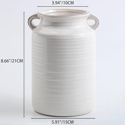 Ceramic Rustic Distressed White Flower Vase for Centerpieces, Kitchen, Office or Living Room (5.9''x8.6”) - color: White, size: 5.9''x 8.6”