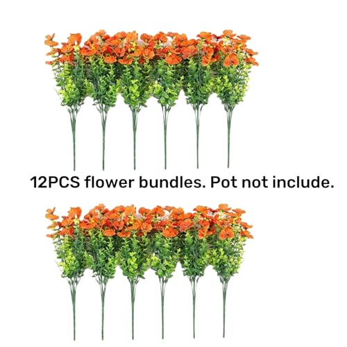 florisso Artificial Fake Fall Mums Flowers Plants for Outdoor Outside Decoration, 12 Bundles Faux Silk Orange Daisy UV Resistant Look Real for Autumn Front Door Porch Planter Patio Garden Home - color: Orange