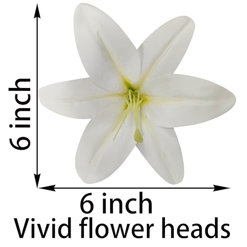 White Lilies Artificial Flowers,6 Pcs Faux Lily Flowers,23 Inch Long Stem Tiger Lily Branch with 3 Full Blooms and 4 Leaves, Latex Real Touch Lilium Flower for Wedding Bouquet - color: White